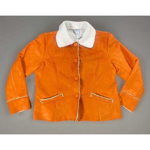 CHICO'S Sherpa Lined Faux Suede Button Up Collared Jacket Women’s Size 2 - Picture 1 of 7